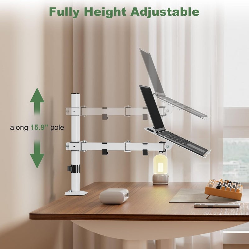 UPGRAVITY White Laptop Desk Mount with Vented Tray for Notebook up to 17 inch, Fully Adjustable Single Laptop Arm Stand Holds up to 17.6 lbs, Clamp on/Grommet Mounting - Image 5